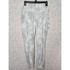NWT Green and White Abstract High Waist Womens Workout Leggings Cropped